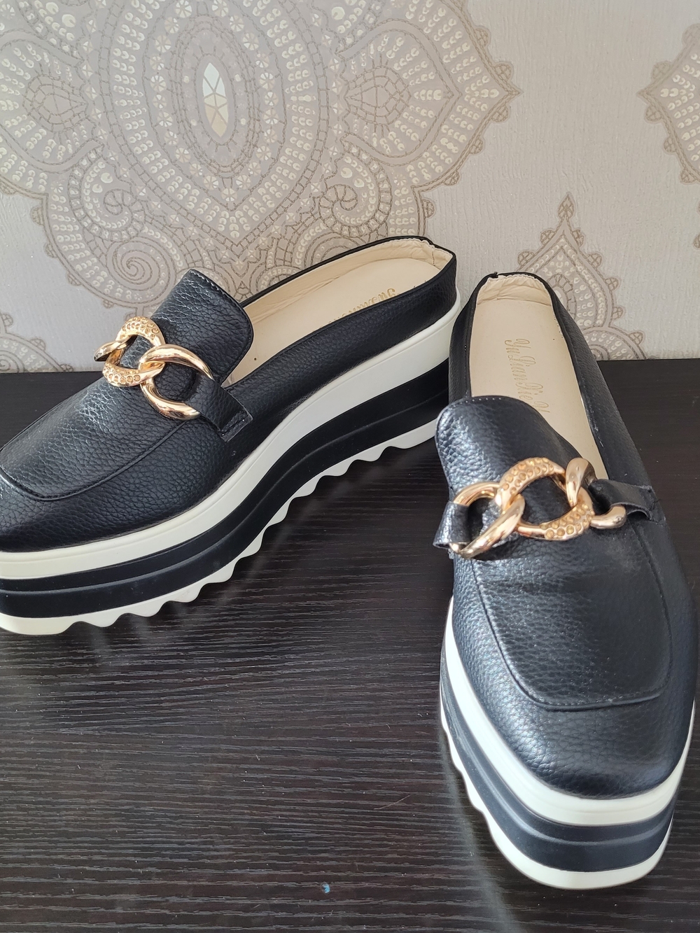 Black Platform Chain-Accent Women’s Loafers